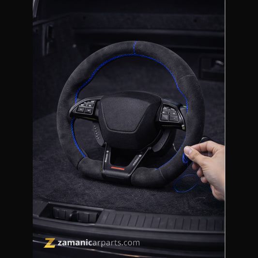 Zamani Grip DIY Suede Steering Wheel Wrap (Blue/Yellow Stitch)
