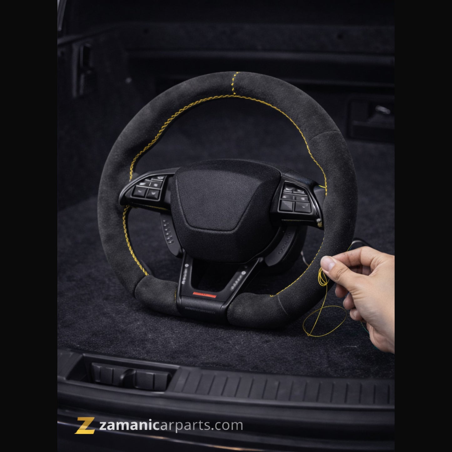 Zamani Grip DIY Suede Steering Wheel Wrap (Blue/Yellow Stitch)
